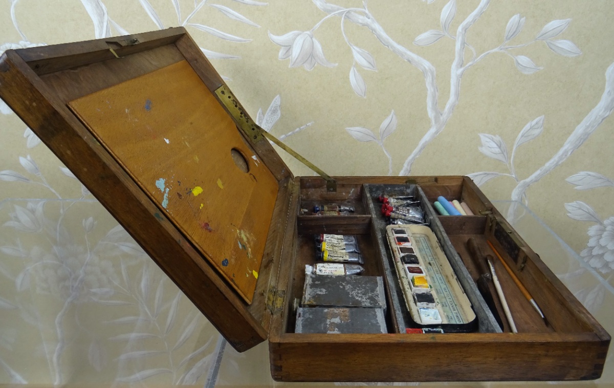 Antique Artist’s Paint Mahogany Box